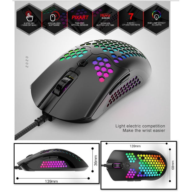 KRAKENT Gaming Mouse RGB Wired Honeycomb Lightweight High DPI