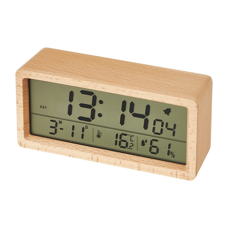 VULCA Wooden Table Clock LED Digital Alarm Clock Wooden Temperature + Date