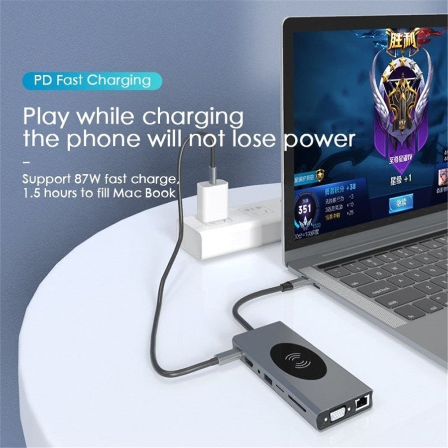 TECHNO USB HUB 3.0 Port Multifunction Adapter Wireless Charging Dock