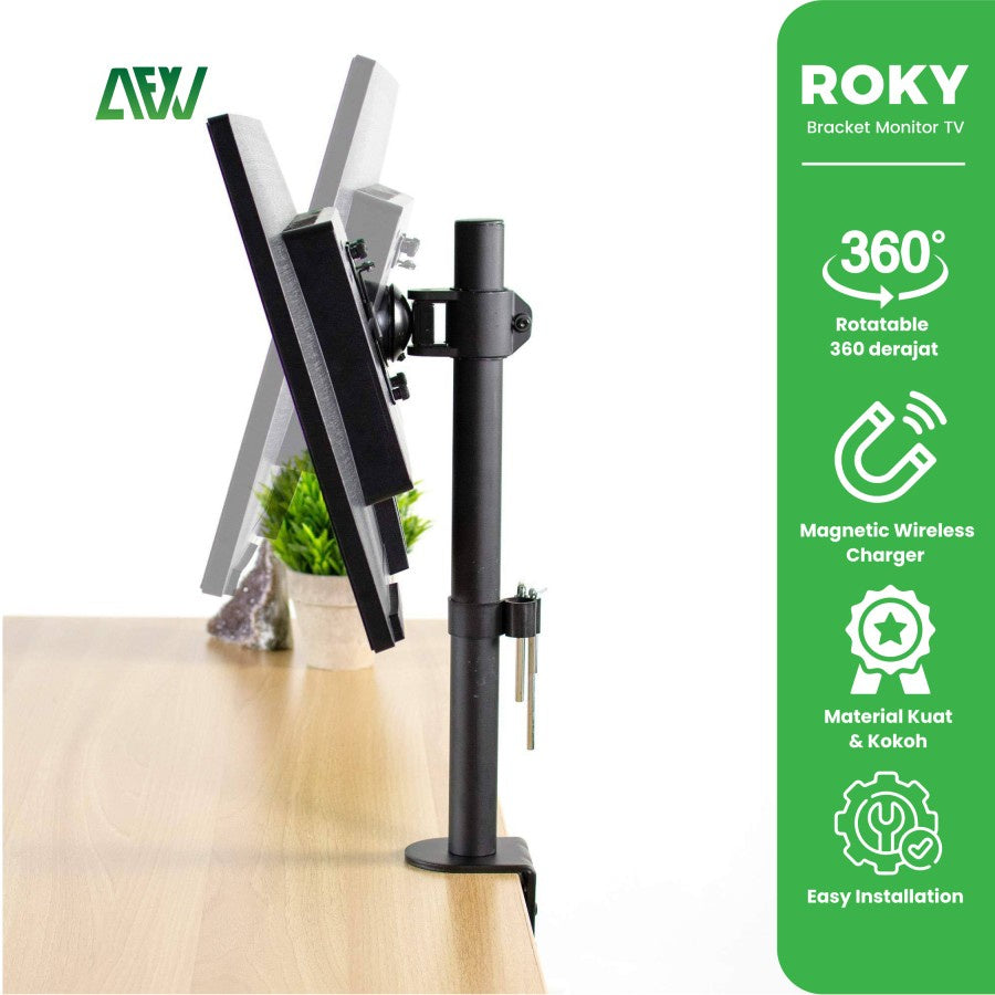 ROKY Bracket Monitor TV Stand Jepit Meja Single Arm Desk Mount