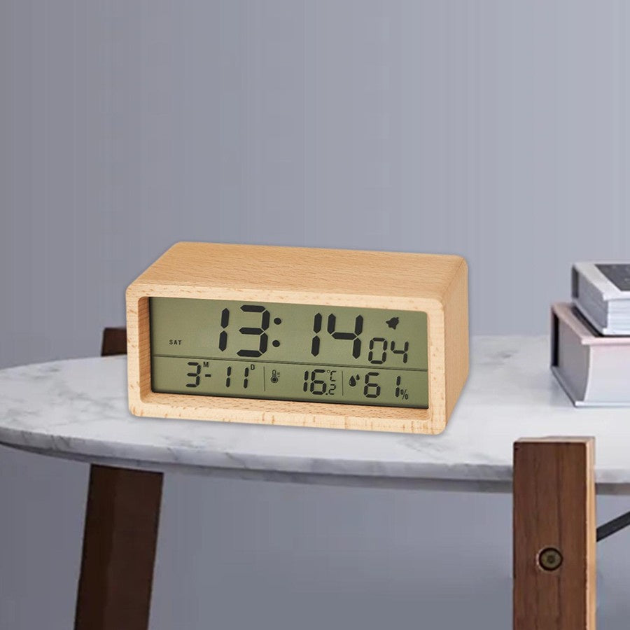 VULCA Jam Meja Kayu LED Digital Alarm Clock Wooden Temperature + Date