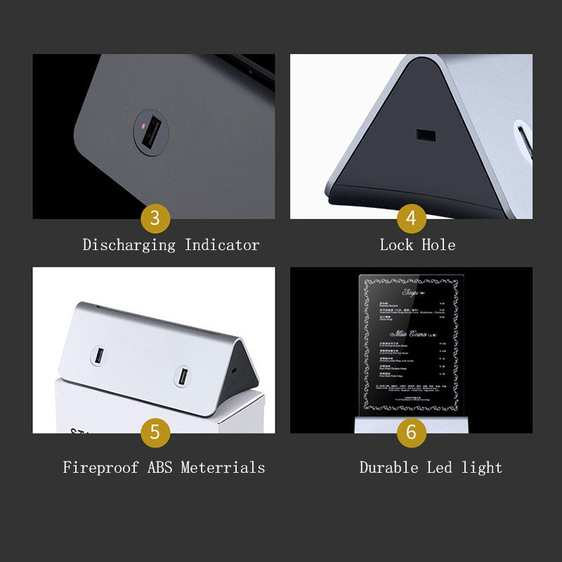 TYVER Multifunction Powerbank LED Acrylic Menu Holder Brochure Holder