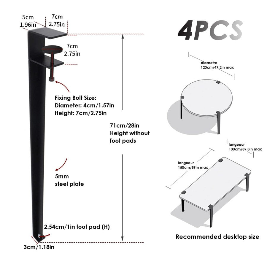 RENNES Minimalist Iron Clamp Table Legs Clamp On Table Legs