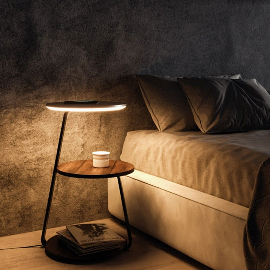 HEYLO Meja Samping Kasur Smart Bedside Table Lamp Wireless Charging