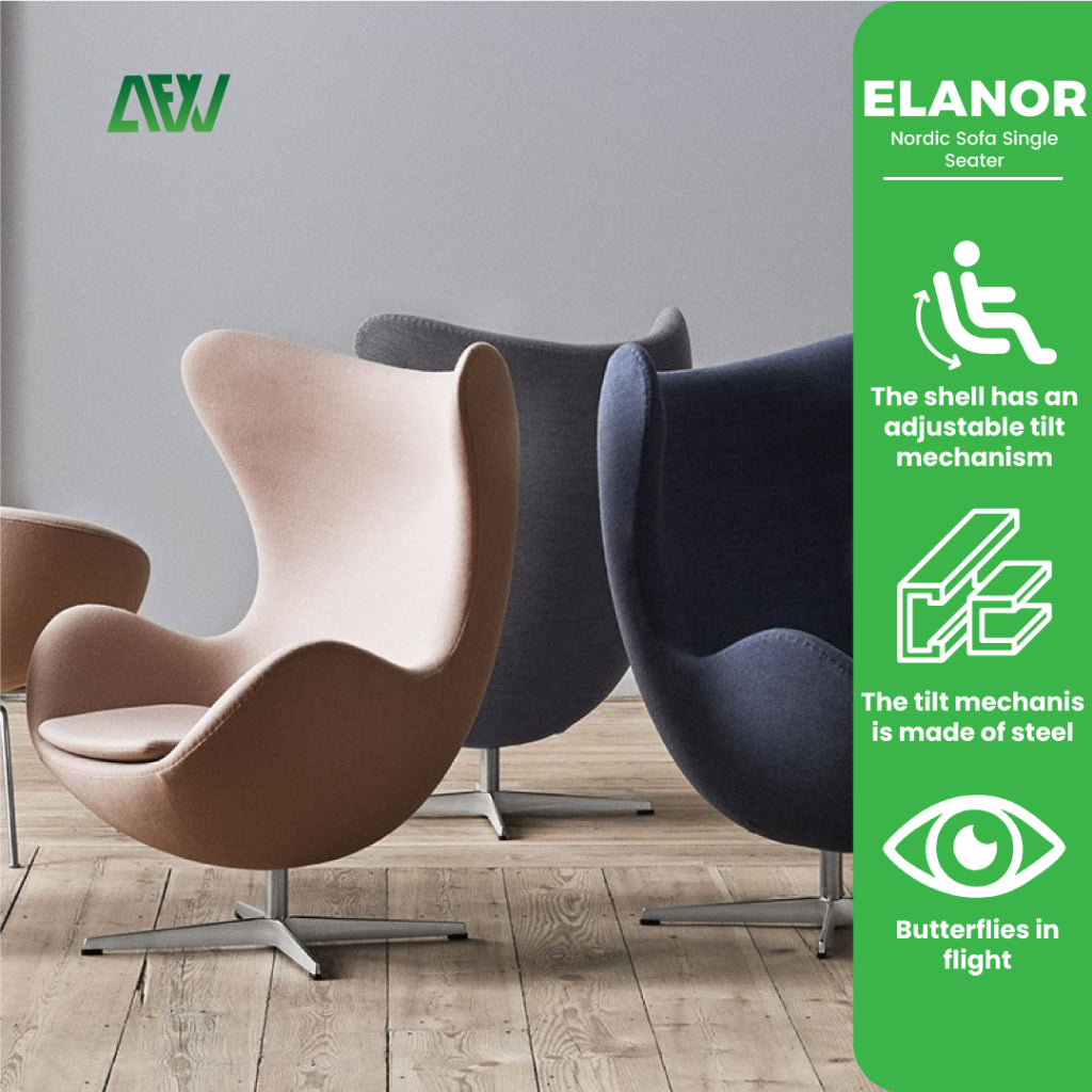 ELANOR Nordic Sofa Single Seater Eggshell Lounge Chair Kursi Tamu