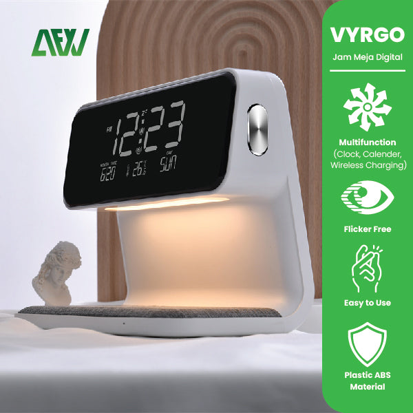 VYRGO Digital Desk Clock Wireless Charging Alarm Led Clock Desk Lamp