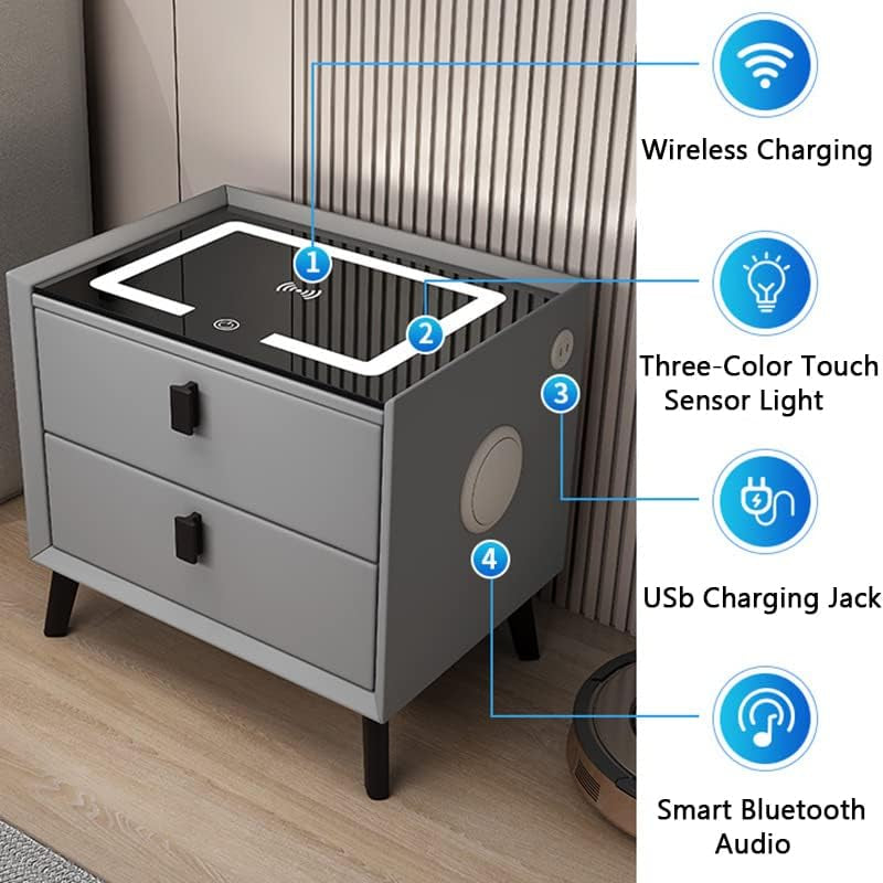 VYNKA Smart Bedside Table Wireless Charging + Bluetooth Speaker + Drawer ALL FOR WORK