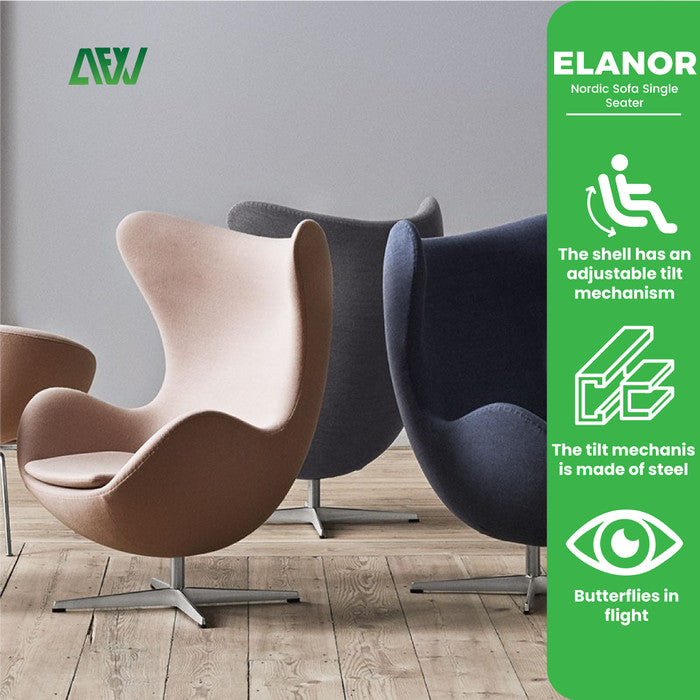 ELEANOR Nordic Sofa Single Seater Eggshell Lounge Chair Kursi Tamu