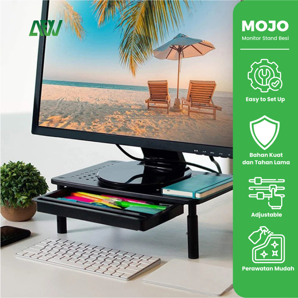 MOJO Sturdy Stainless Steel Monitor Stand + Multi-Purpose Drawer Rack