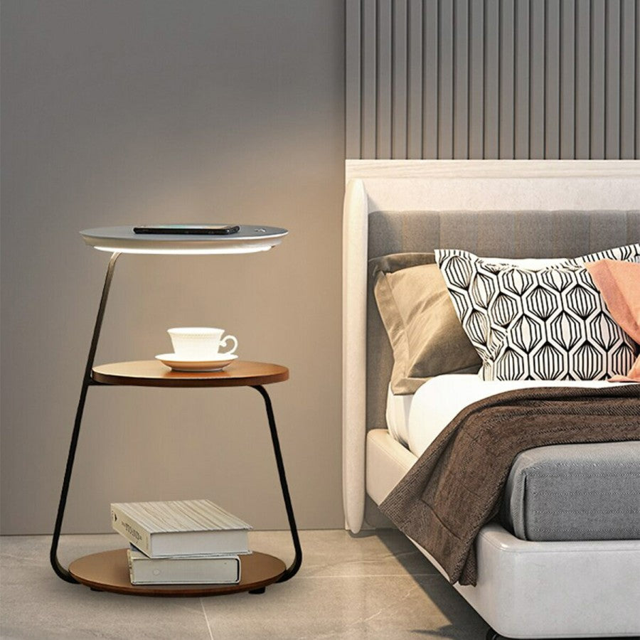 HEYLO Meja Samping Kasur Smart Bedside Table Lamp Wireless Charging