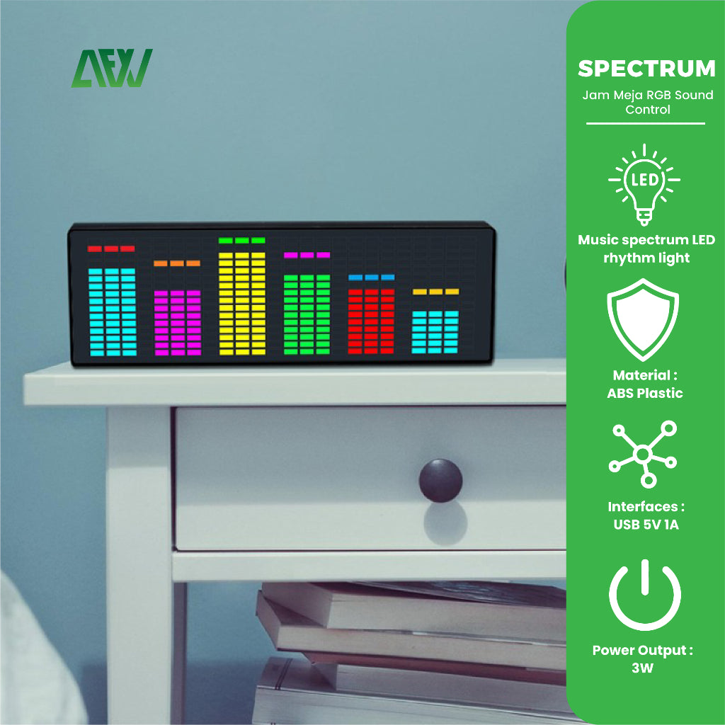 SPECTRUM Jam Meja RGB Sound Control LED Lampu RGB Clock Music Control