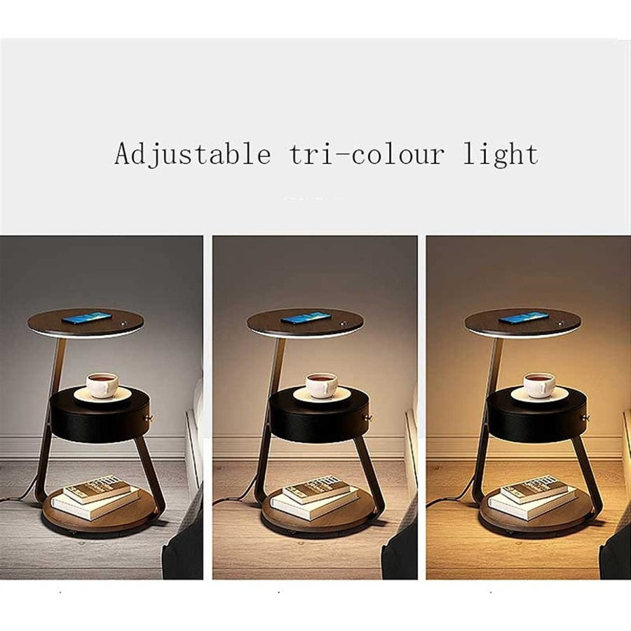 HEYLO Meja Samping Kasur Smart Bedside Table Lamp Wireless Charging