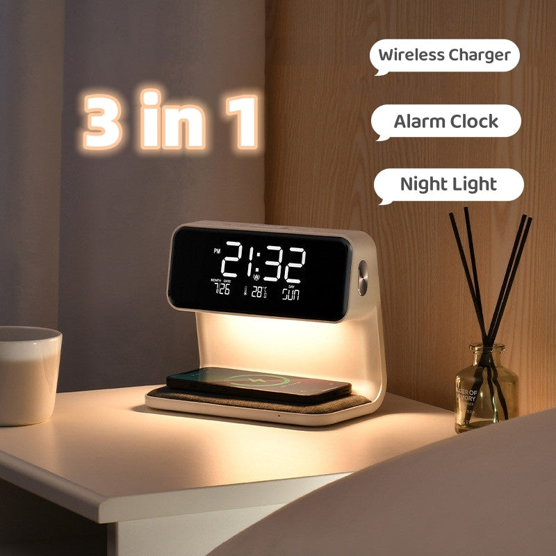 VYRGO Jam Meja Digital Wireless Charging Alarm Led Clock Desk Lamp