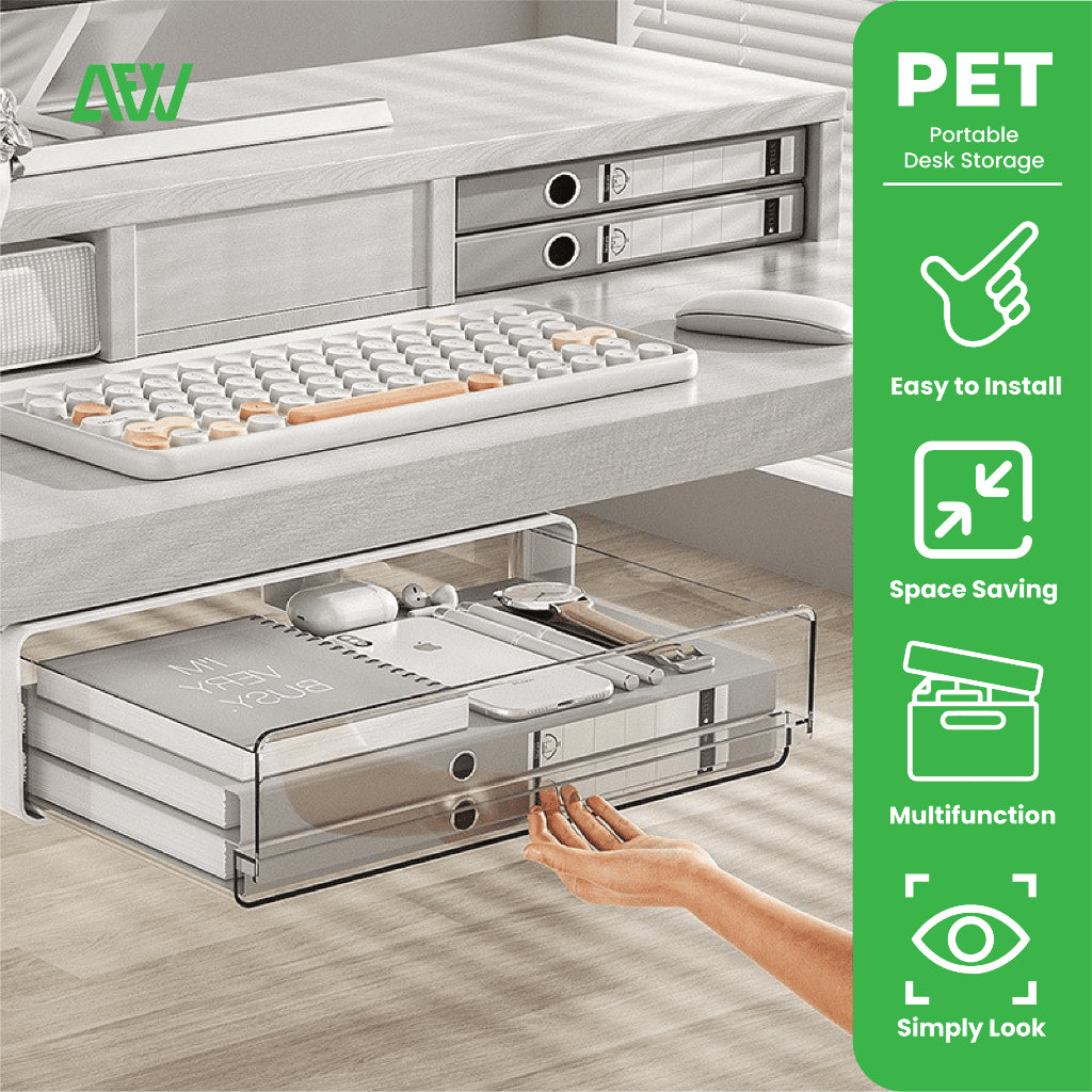 Minimalist Hanging Drawer Shelf Under Desk Punch Free PET Invisible