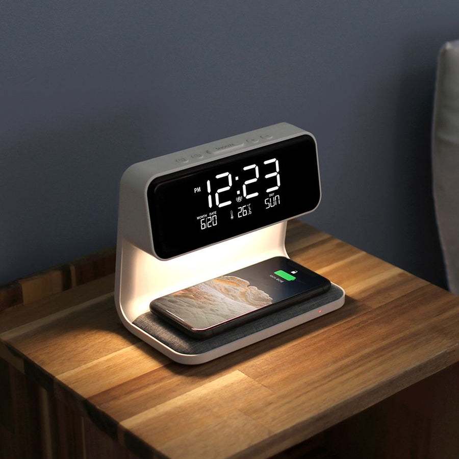 VYRGO Digital Desk Clock Wireless Charging Alarm Led Clock Desk Lamp