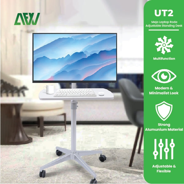 UT2 Meja Laptop Roda Adjustable Standing Desk Portable Bracket Monitor