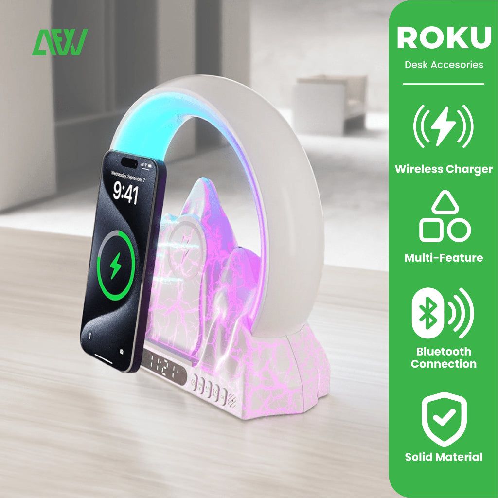 ROKU Wireless Charger Lamp Alarm Clock Apps Bluetooth Atmosphere 2024