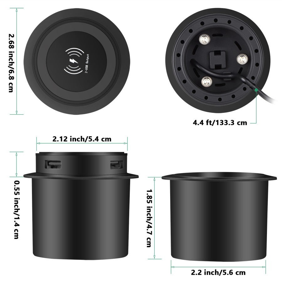 Wireless Charger Pad 3-in-1 Multifungsi Socket Pop-Up USB Under Desk AFW