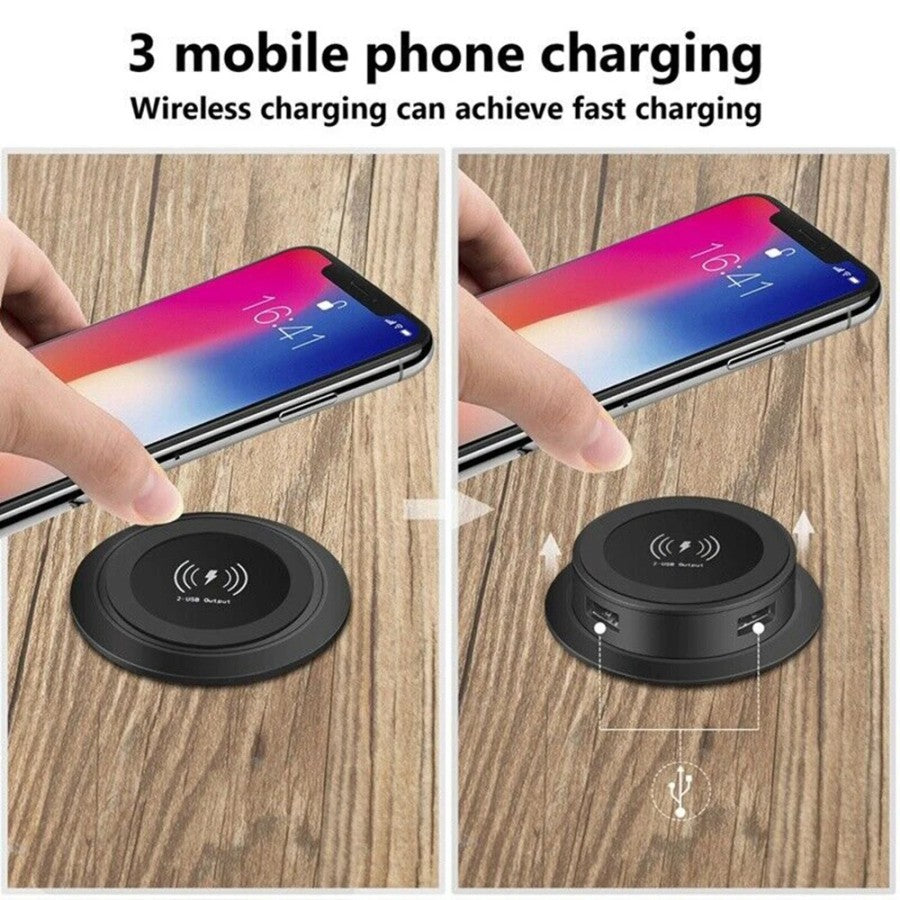 Wireless Charger Pad 3-in-1 Multifunction Socket Pop-Up USB Under Desk AFW