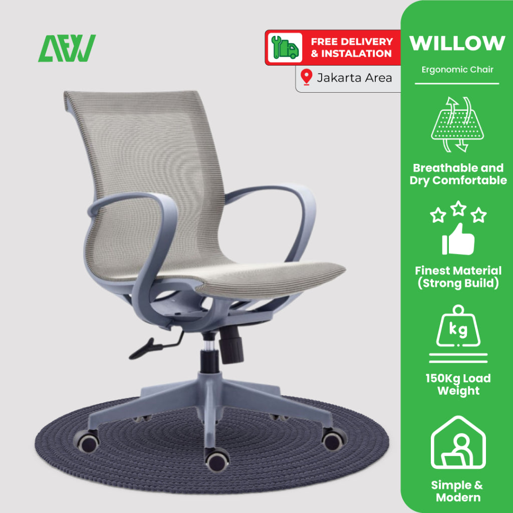 WILLOW Kursi Kantor Ergonomis Kursi Kerja Staff Office Chair Fullmesh