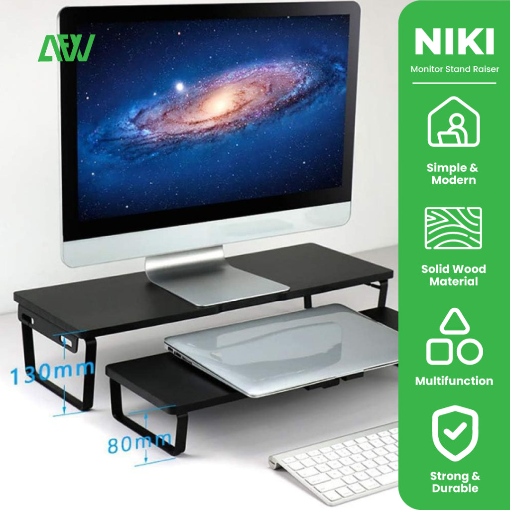 NIKI Deskmount Monitor Stand Kayu Minimalis Double Riser Stand