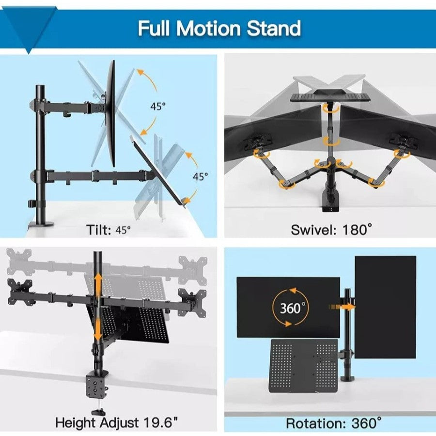 Bracket Monitor dan Stand Laptop Tiga Arm