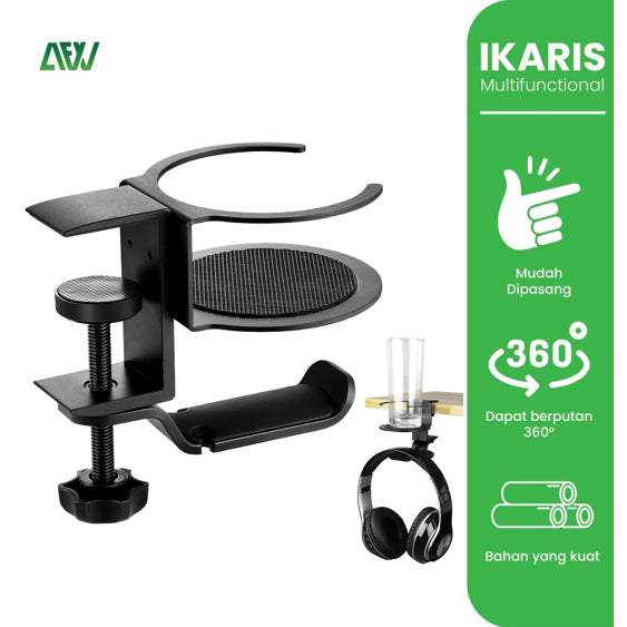 IKARIS Under Desk Headphone Hanger Cupholder Hanger Headset Holder