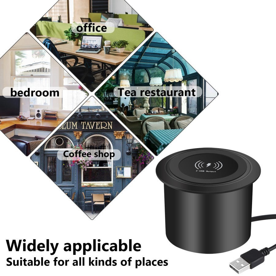 Wireless Charger Pad 3-in-1 Multifunction Socket Pop-Up USB Under Desk AFW