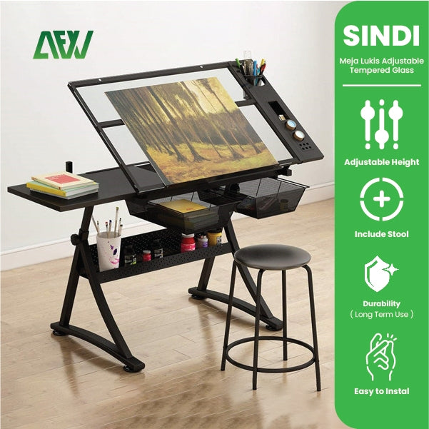 SINDI Adjustable Tilt Tempered Glass Painting Table