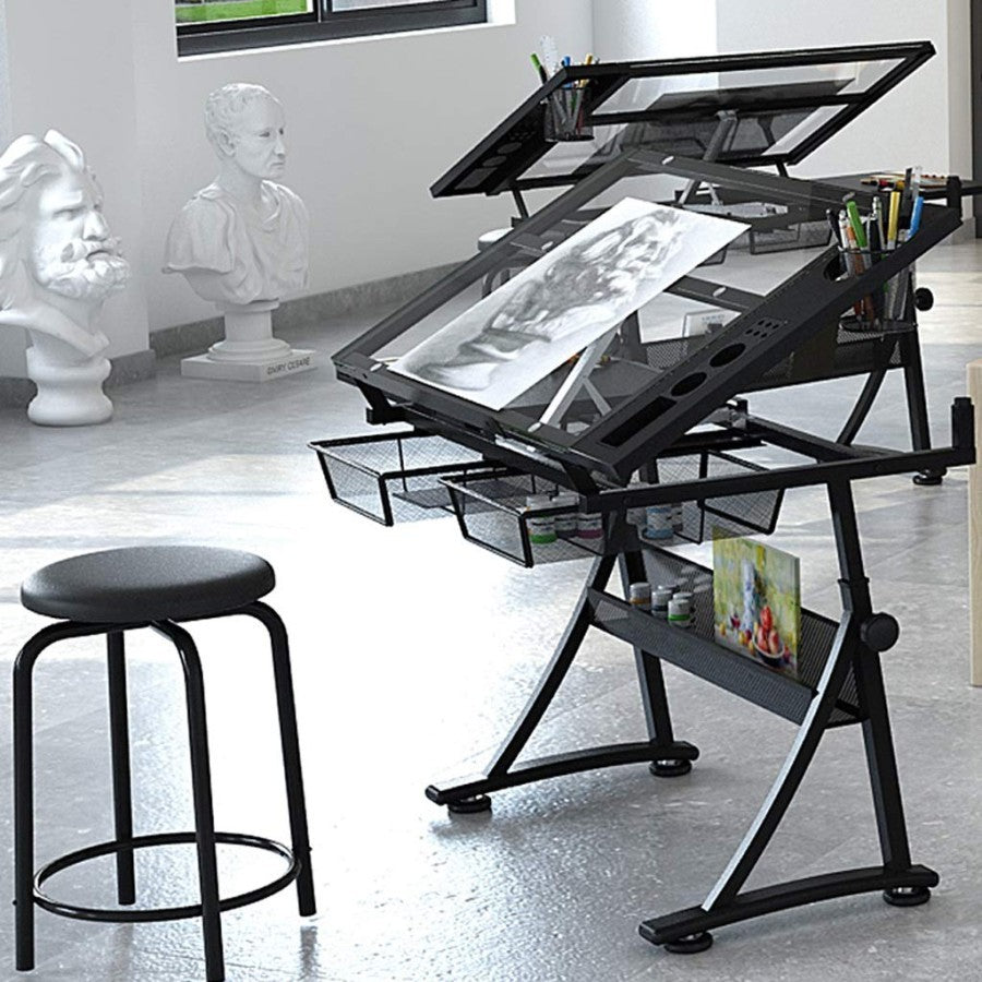 SINDI Adjustable Tilt Tempered Glass Painting Table