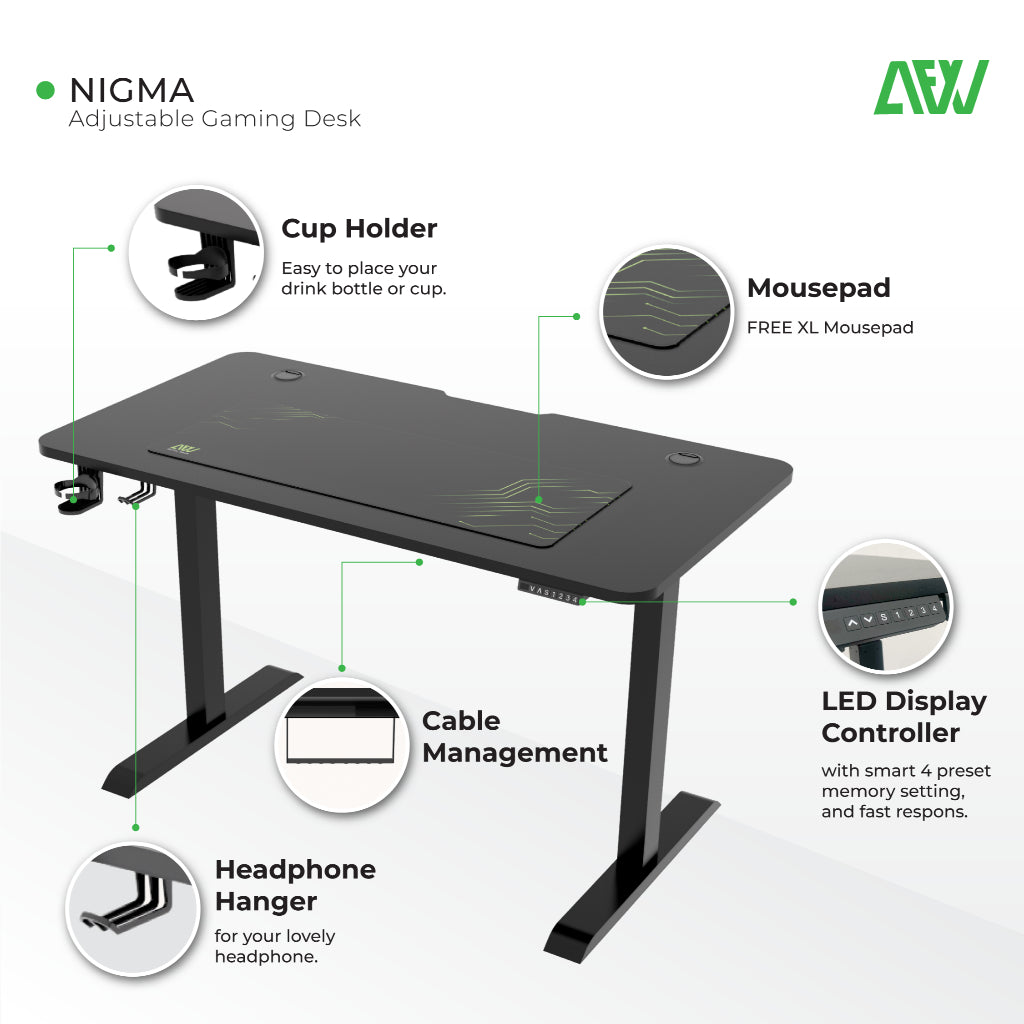 Nigma Meja Kerja Gaming Elektrik Otomatis Adjustable Standing Desk ALL FOR WORK