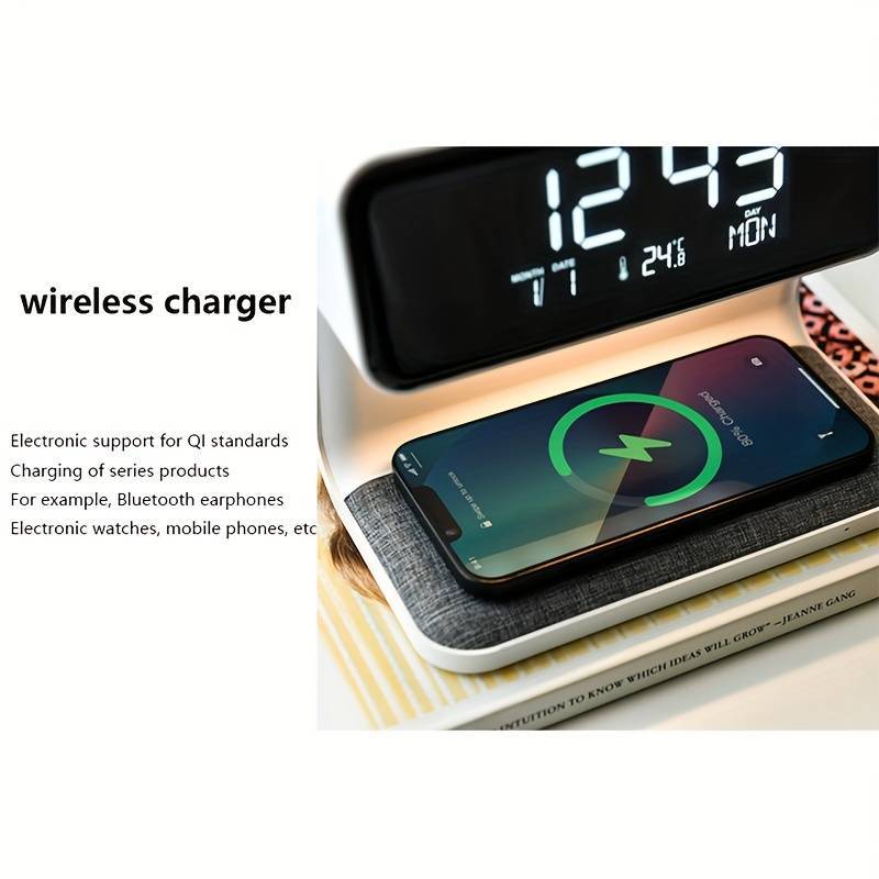 VYRGO Digital Desk Clock Wireless Charging Alarm Led Clock Desk Lamp