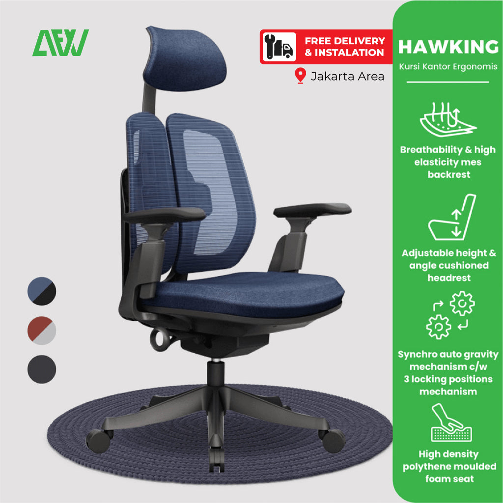 HAWKING Kursi Kerja Kantor Ergonomis Working Gaming Chair ALL FOR WORK