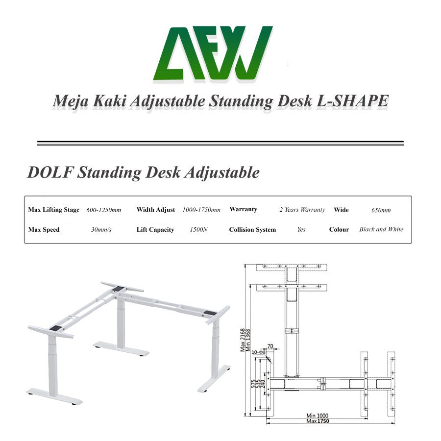 DOLF Electric Work Desk Adjustable Standing Office Desk L-SHAPE - AFW