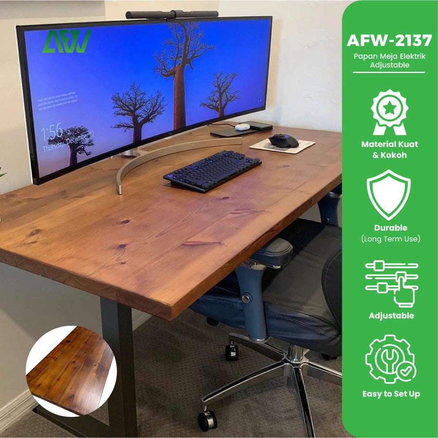 Mahogany Table Board Electric Adjustable Gaming Work Desk AFW-2137 Solid Wood