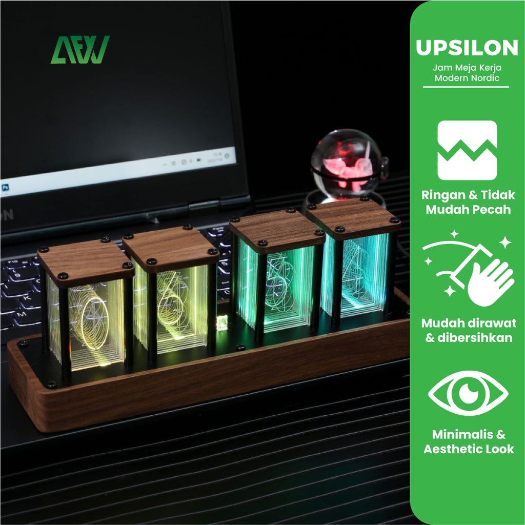 UPSILON Alarm Clock Work Desk Clock Modern Classic Style Digital Retro RGB Aesthetic ALL FOR WORK