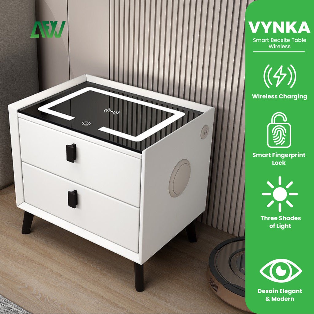 VYNKA Smart Bedside Table Wireless Charging + Bluetooth Speaker + Drawer ALL FOR WORK