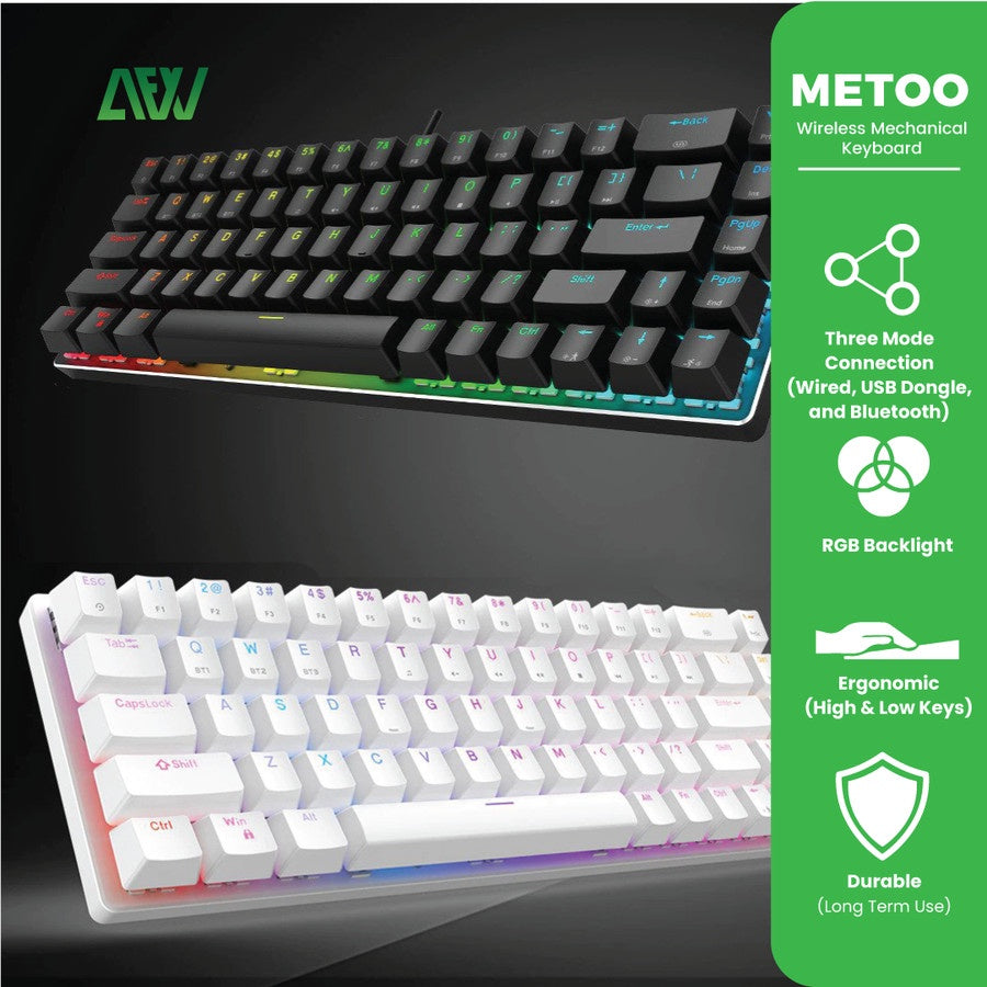 METOO Wireless Mechanical Keyboard Wired 2.4G + Bluetooth Keyboard