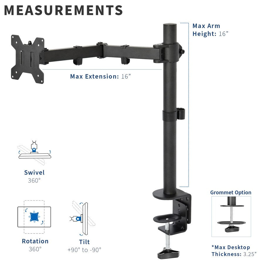 MS03 Bracket Monitor TV Single Arm Desk Mount Bracket